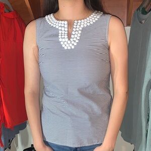 Talbots Striped Sleeveless Top with Beaded Neckline size 4